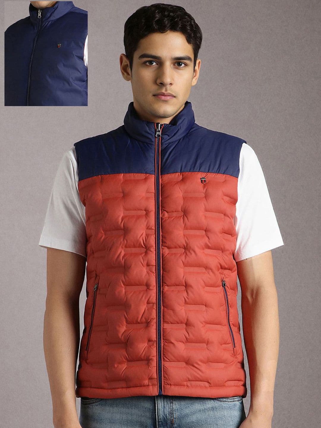 Louis Philippe Sport Pack Of 2 Colourblocked Cotton Stand Collar Open Front Jacket - view 1