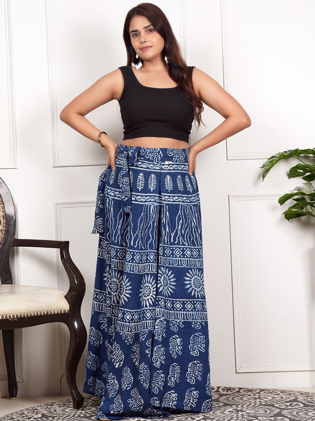 Style Shoes Ethnic Motifs Printed Cotton Wrap Maxi Skirt - view 1