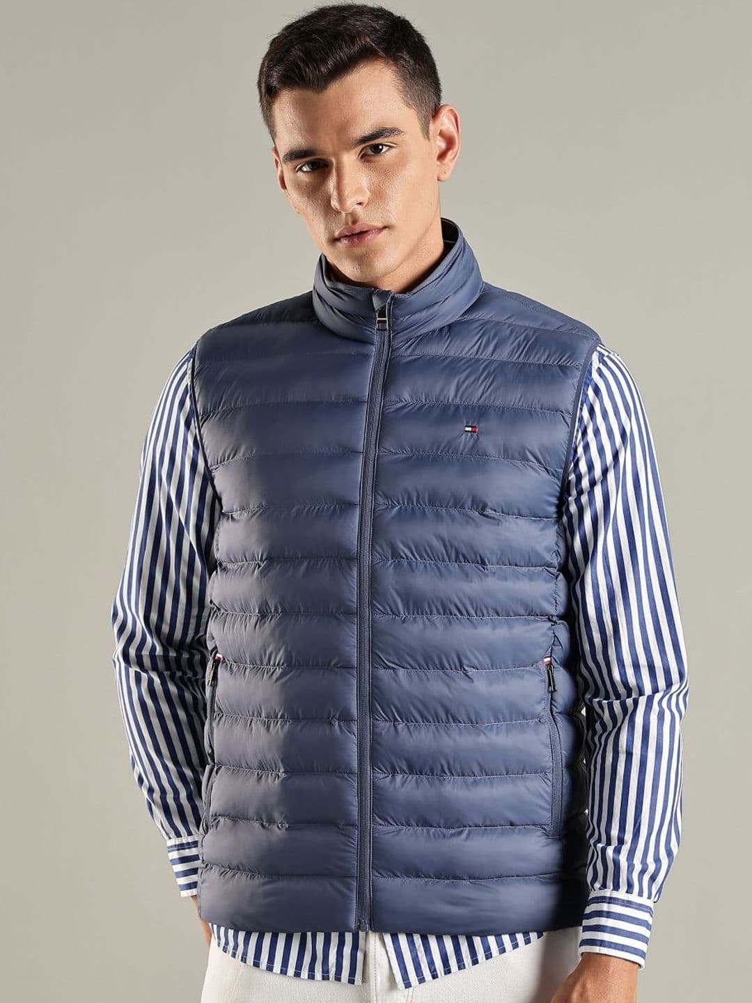 Tommy Hilfiger Men Mock Collar Solid Casual Padded Jacket - view 1