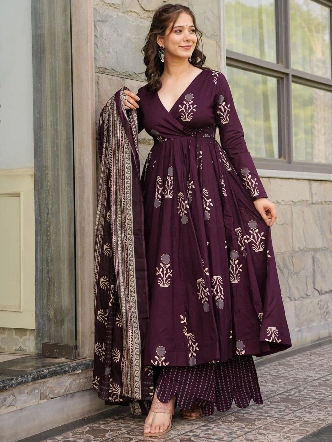Fashion Basket Women Floral Printed Angrakha Kurta with Palazzos & With Dupatta - view 1