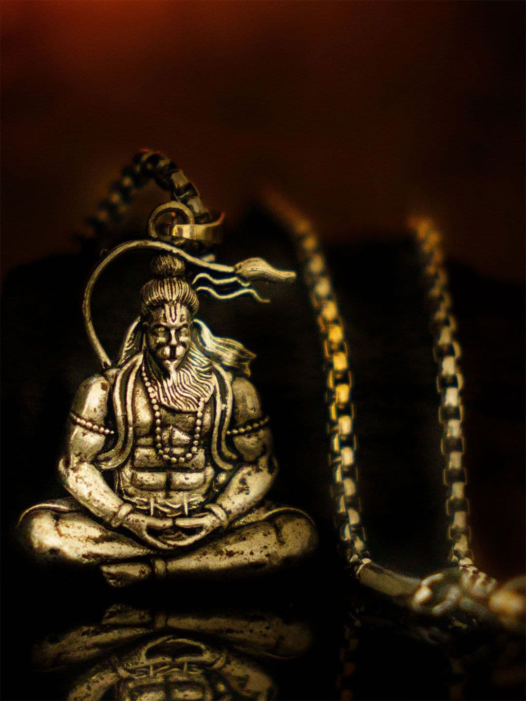 Japam Unisex Silver-Plated Meditating Hanuman Pendant With Chain - view 1