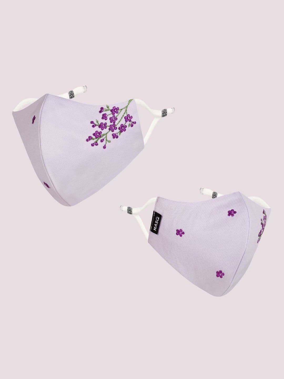 MASQ Women 3Pc Floral Embroidered Pure Cotton 4Ply Outdoor Anti-Bacterial Reusable Masks - view 1