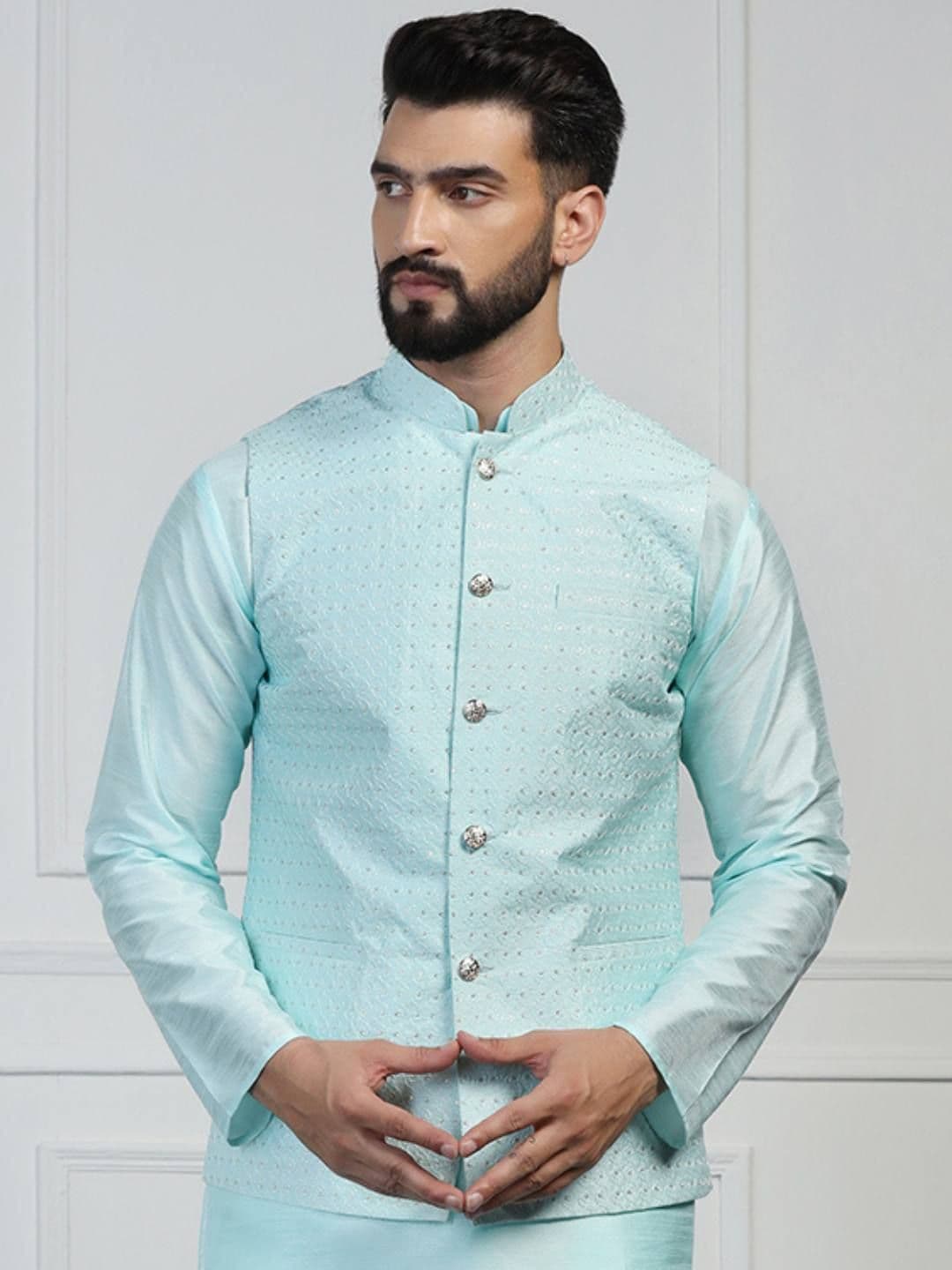 TAHVO Embroidered Mandarin Collar Nehru Jacket - view 1
