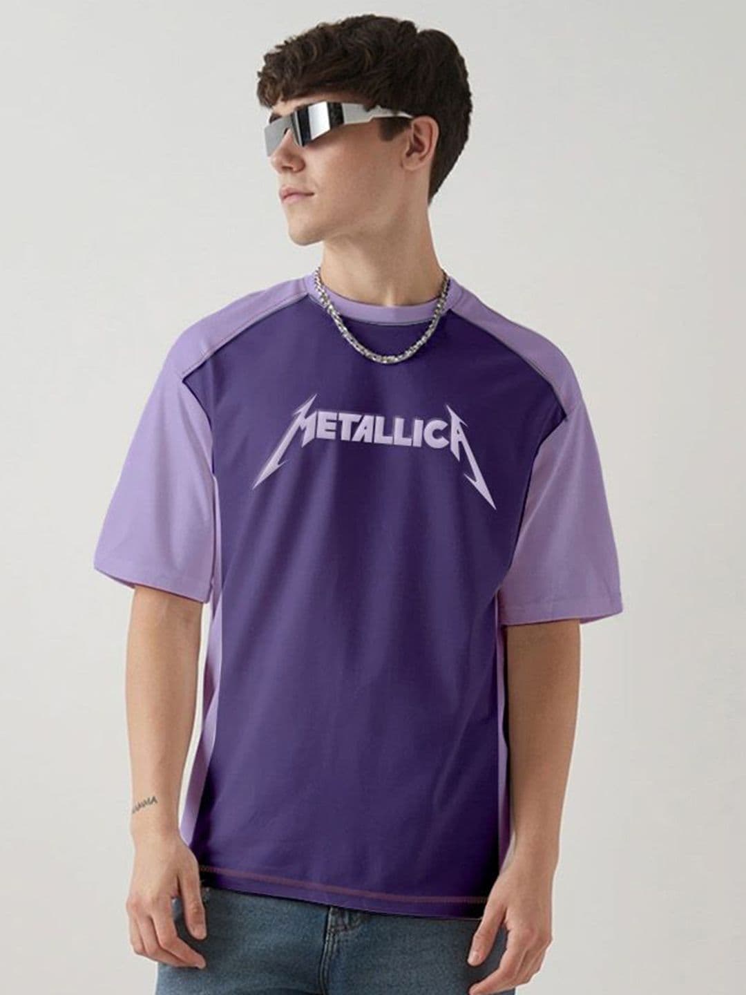 Crazymonk Oversized Metallica Typography Printed Cotton T-Shirt - view 1