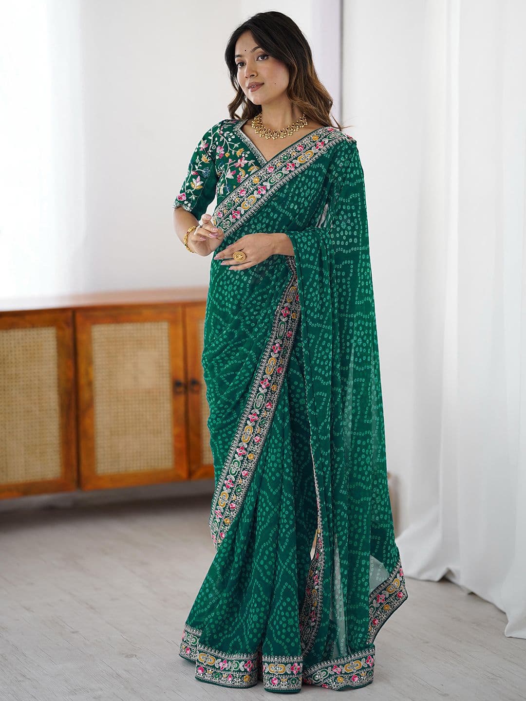 Satrani Bandhani Sequinned Pure Georgette Bandhani Saree - view 1