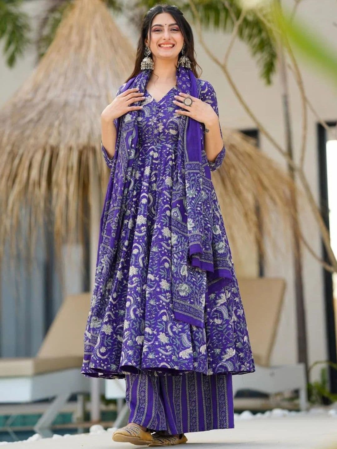 KALINI Women Floral Printed Angrakha Kurta with Palazzos & With Dupatta - view 1