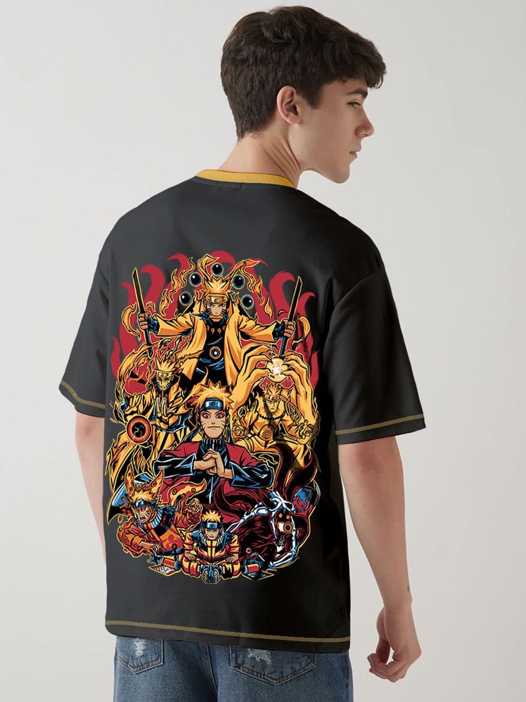 Crazymonk Oversized Naruto Evolution Graphic Printed Cotton T-shirt - view 1