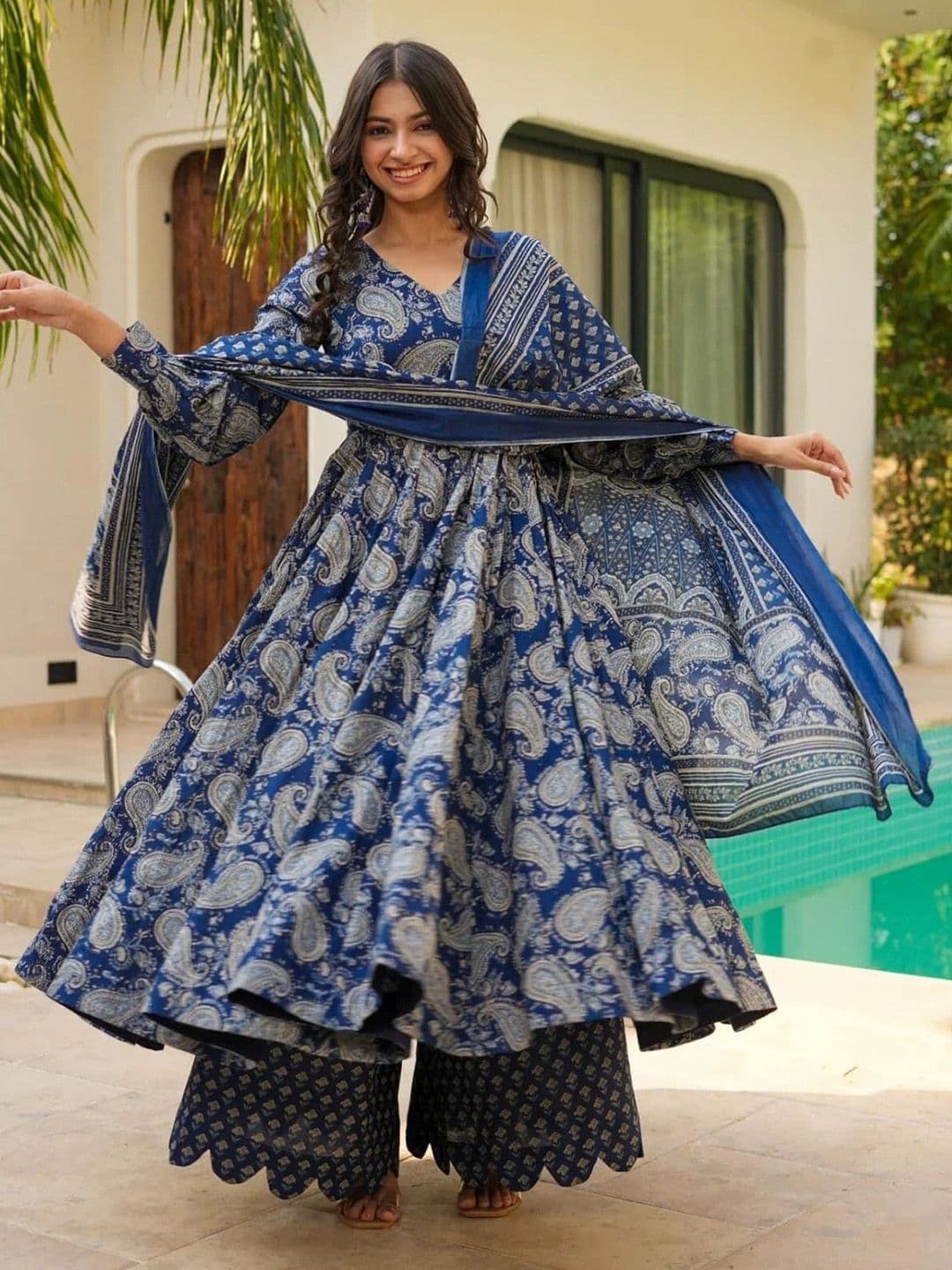 KALINI Women Floral Printed Angrakha Kurta with Palazzos & With Dupatta - view 1