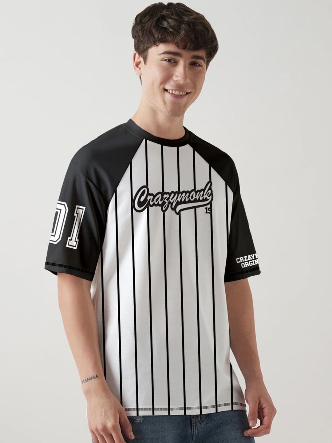 Crazymonk Base Ball Team Embroidered Graphic Cotton Round Neck Short Sleeves Oversized T-shirt - view 1