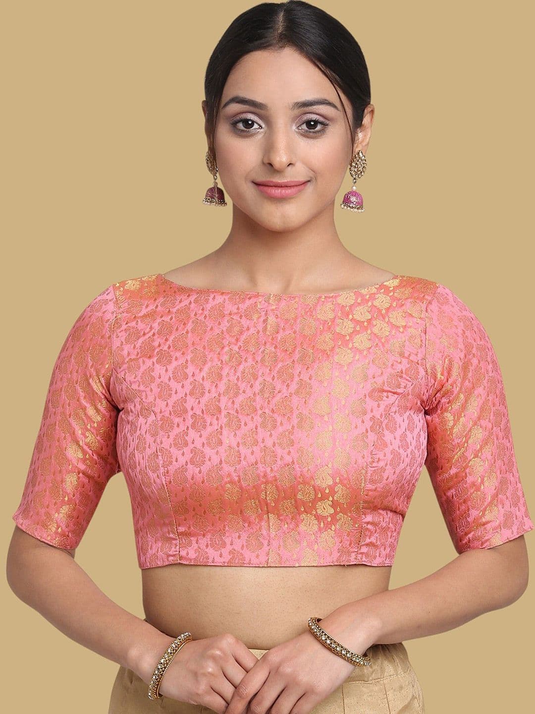 Oomph! Women Woven Design Boat Neck Saree Blouse - view 1
