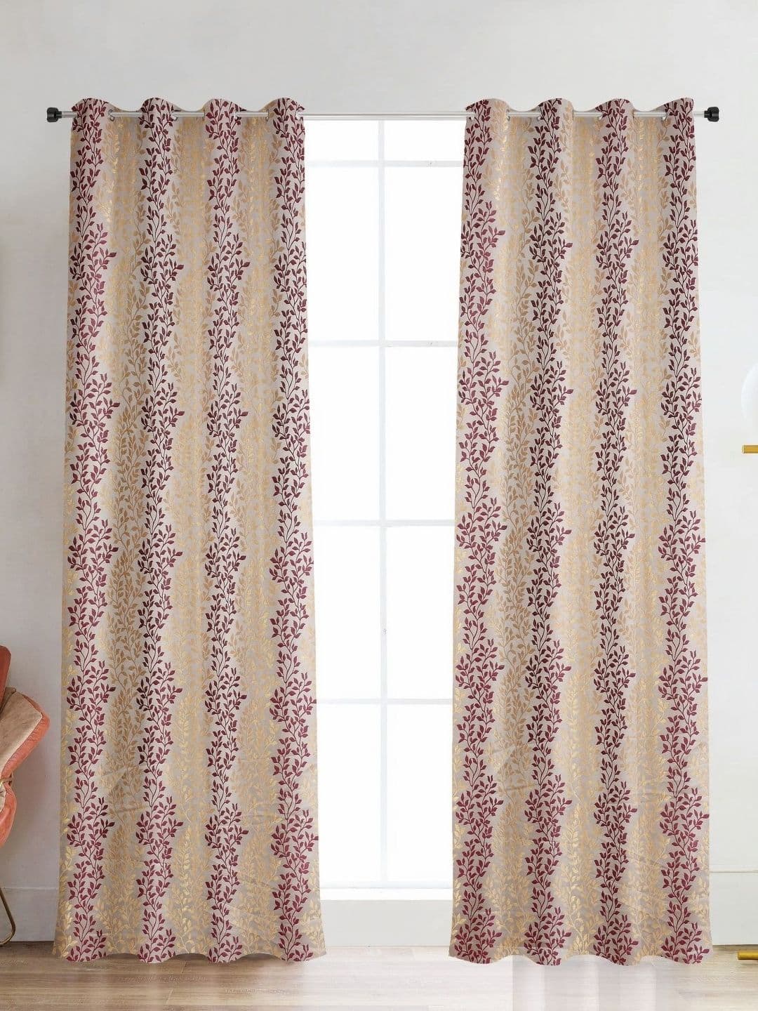 Galaxy Home Decor Purple & Gold-Toned 2 Pieces Floral Room Darkening Door Curtains - view 1