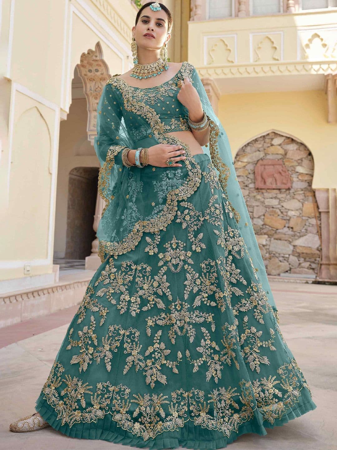 DIVINE EXIM Embroidered Thread Work Semi-Stitched Lehenga & Unstitched Blouse With Dupatta - view 1