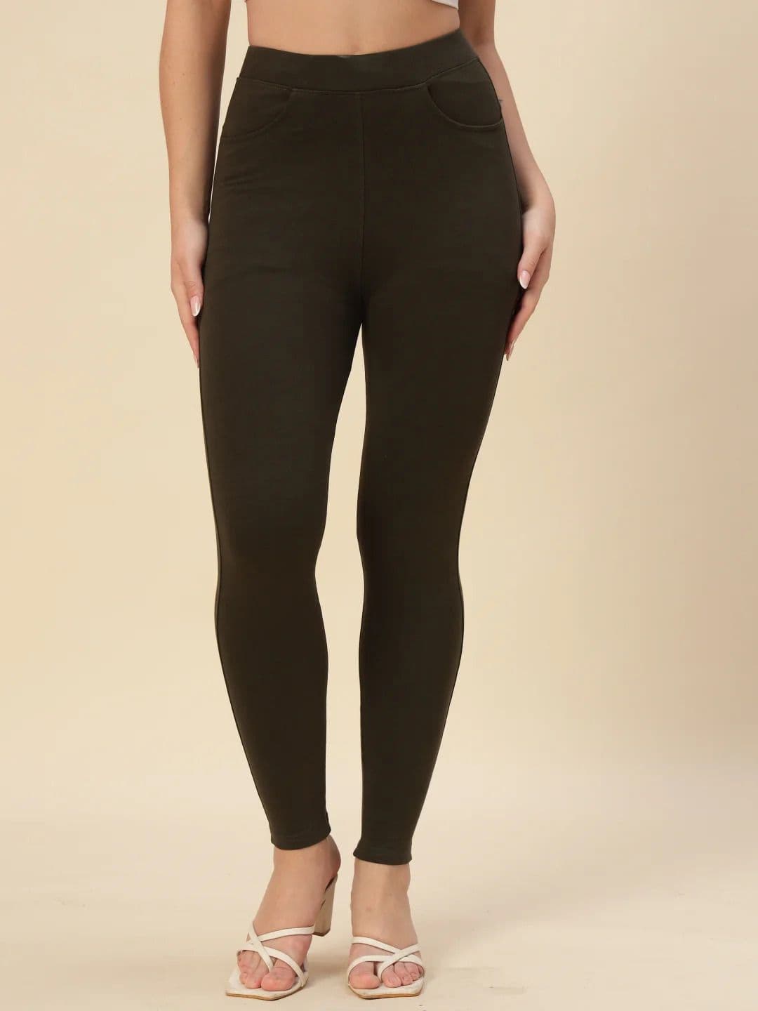 Thread Plus Women Solid Stretchable Jeggings - view 1