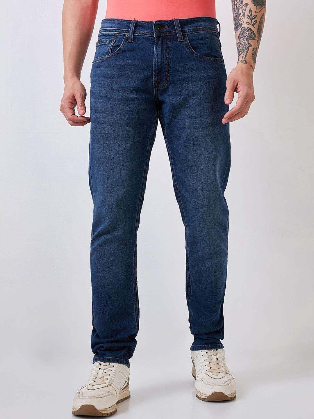 SPYKAR Men Whiskers and Chevrons Regular Fit Mid Rise Light Fade Cotton Jeans - view 1