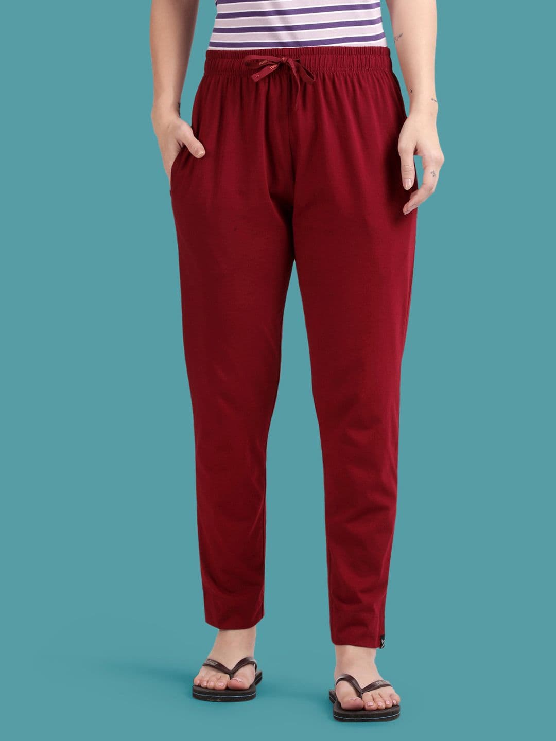 Twin Birds Women Cotton Solid Cherry Berry Mid-Rise Lounge Pant - view 1