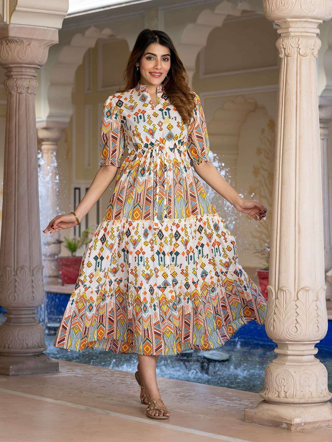 KALINI Print Puff Sleeve Fit & Flare Maxi Dress - view 1