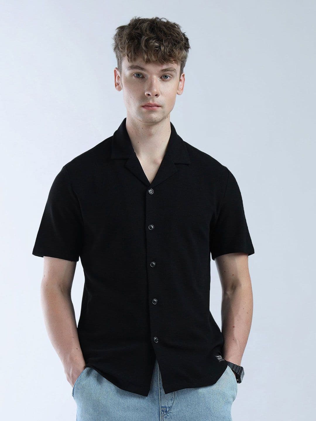 Flying Machine Men Classic Regular Fit Spread Collar Solid Cotton Casual Shirt - view 1