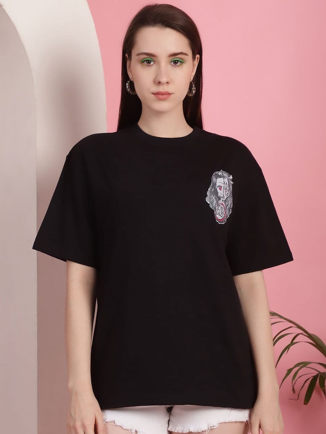 Metronaut Women Graphic Printed Round Neck Cotton Oversized Longline T-shirt - view 1