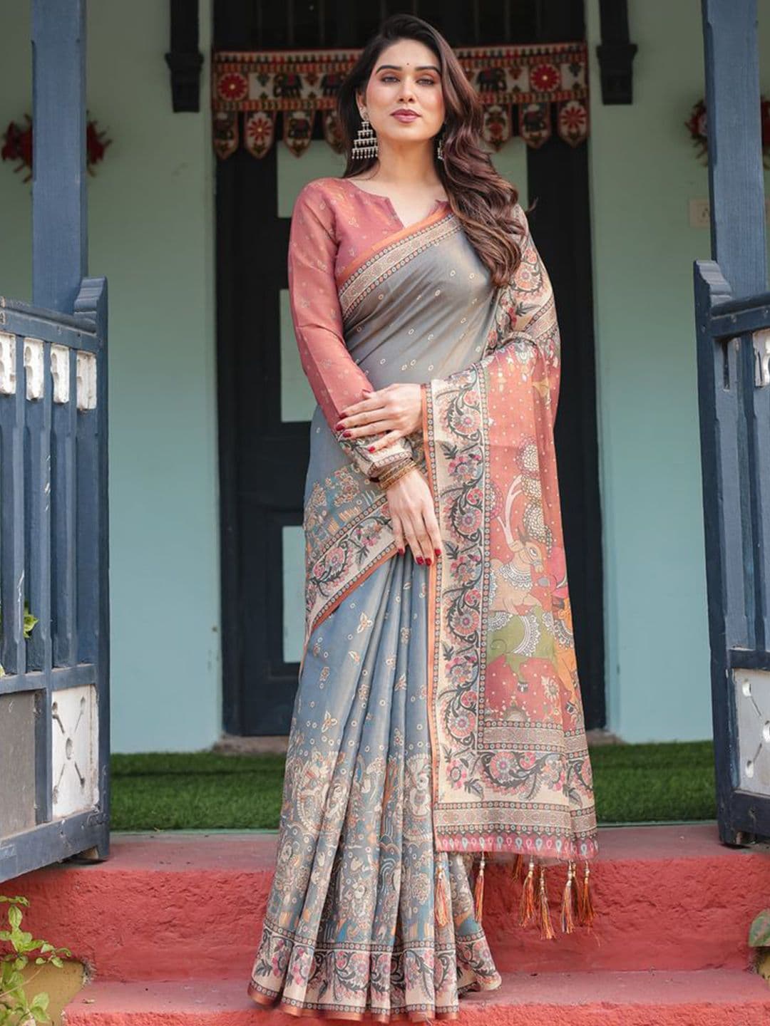 ALMAARI FASHION Ethnic Motifs Printed Pure Cotton Saree - view 1