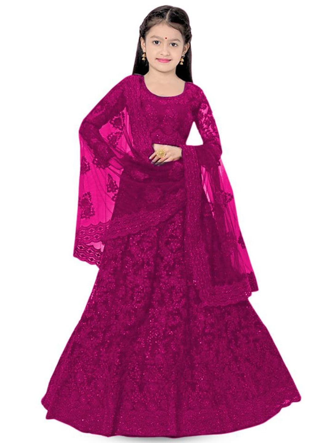 BAESD Girls Embroidered Thread Work Semi-Stitched Lehenga & Unstitched Blouse With Dupatta - view 1
