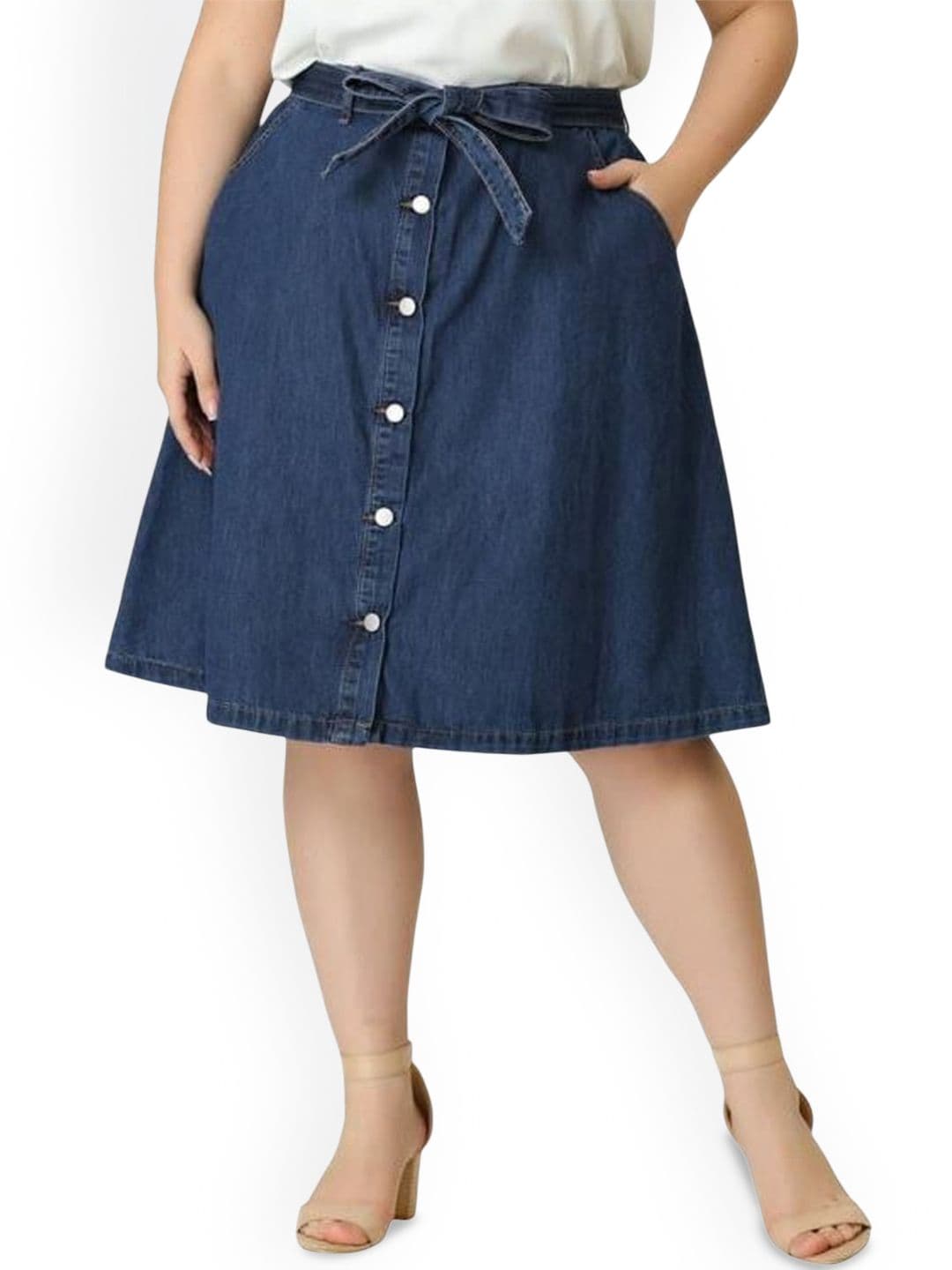 Tripursundari Fashion Women Dyed Plus Six Buttoned A-Line Knee Length Skirt - view 1