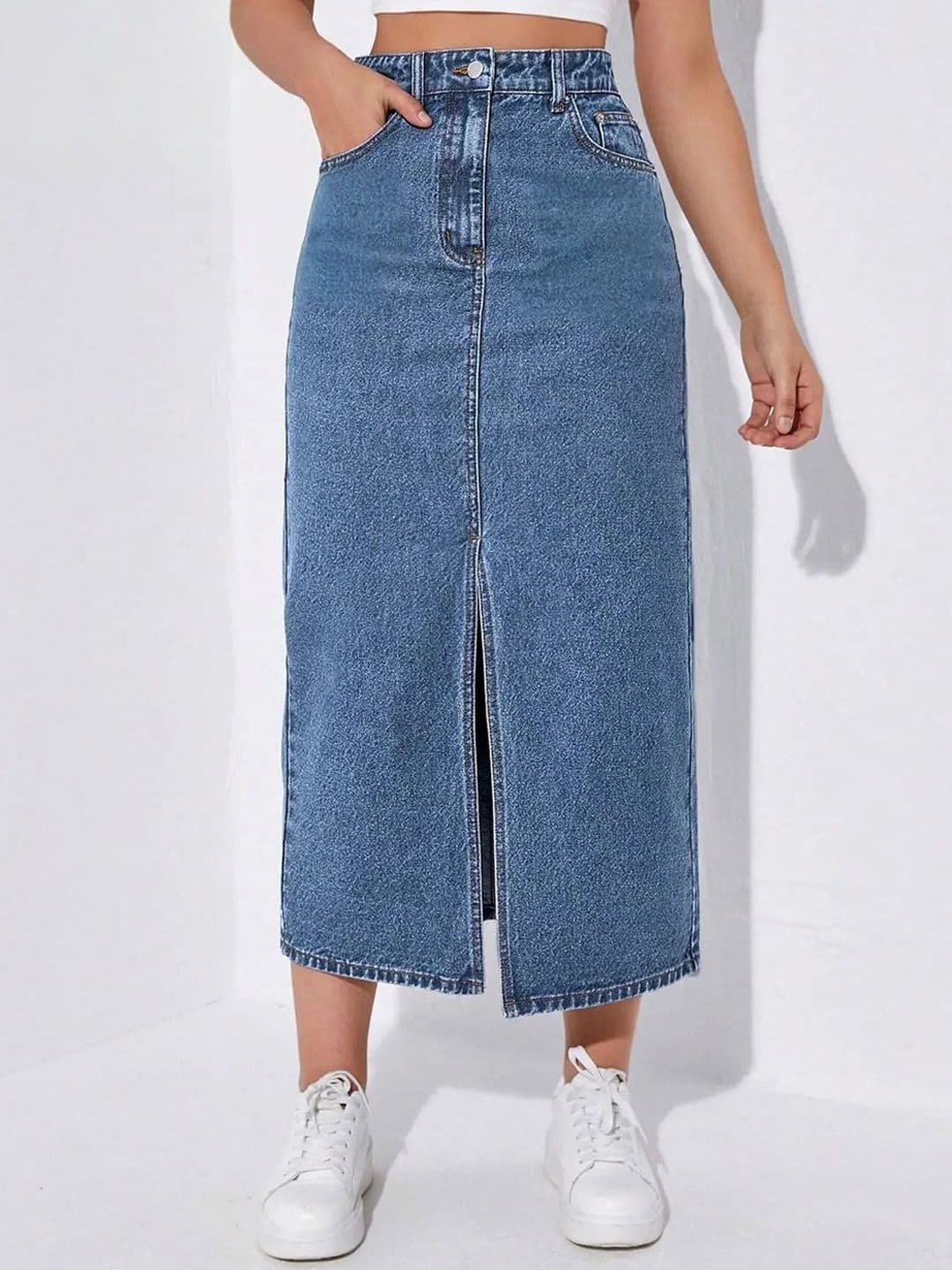 dolsia Women Front Slits Denim Straight Midi Skirts - view 1