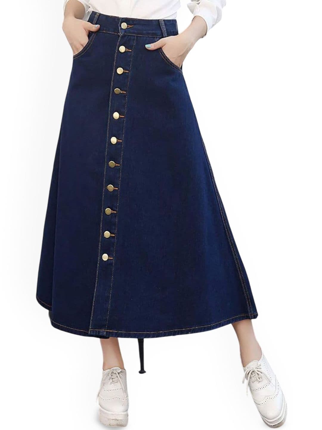 Tripursundari Fashion Women Dyed Buttoned A-Line Maxi Skirt - view 1