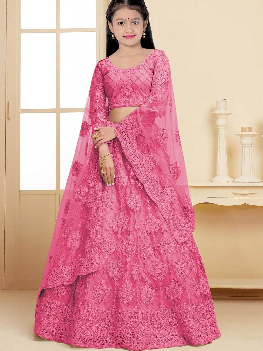 BAESD Girls Embroidered Thread Work Semi-Stitched Lehenga & Unstitched Blouse With Dupatta - view 1