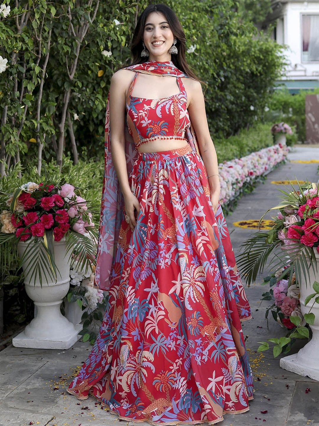 Kaizen TEXO FAB Floral Printed Semi-Stitched Lehenga & Unstitched Blouse With Dupatta - view 1