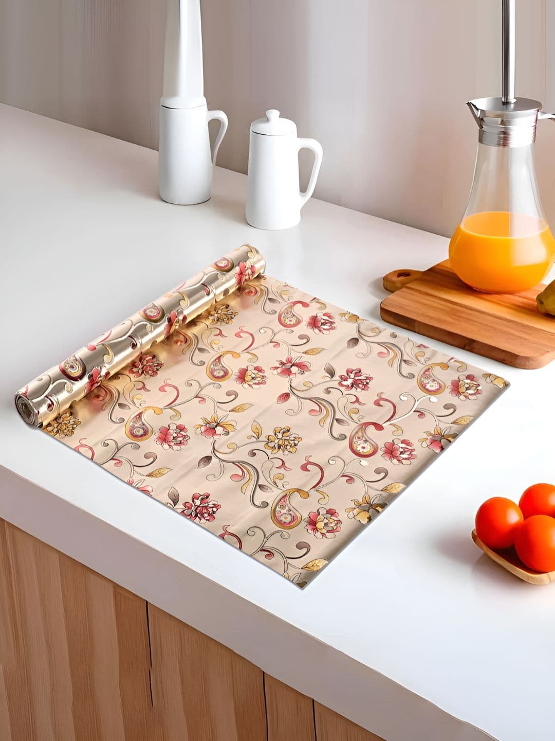Myntra Elegant Homes Gold-Toned & Pink Floral Printed Shelf Liner Organiser - view 1