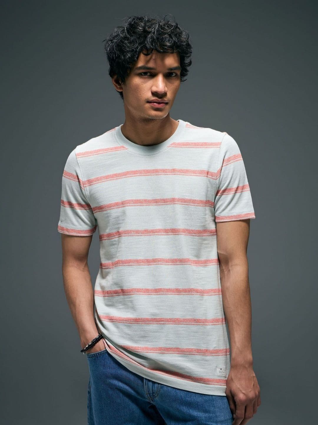Flying Machine Striped Round Neck Short Sleeves Cotton T-shirt - view 1