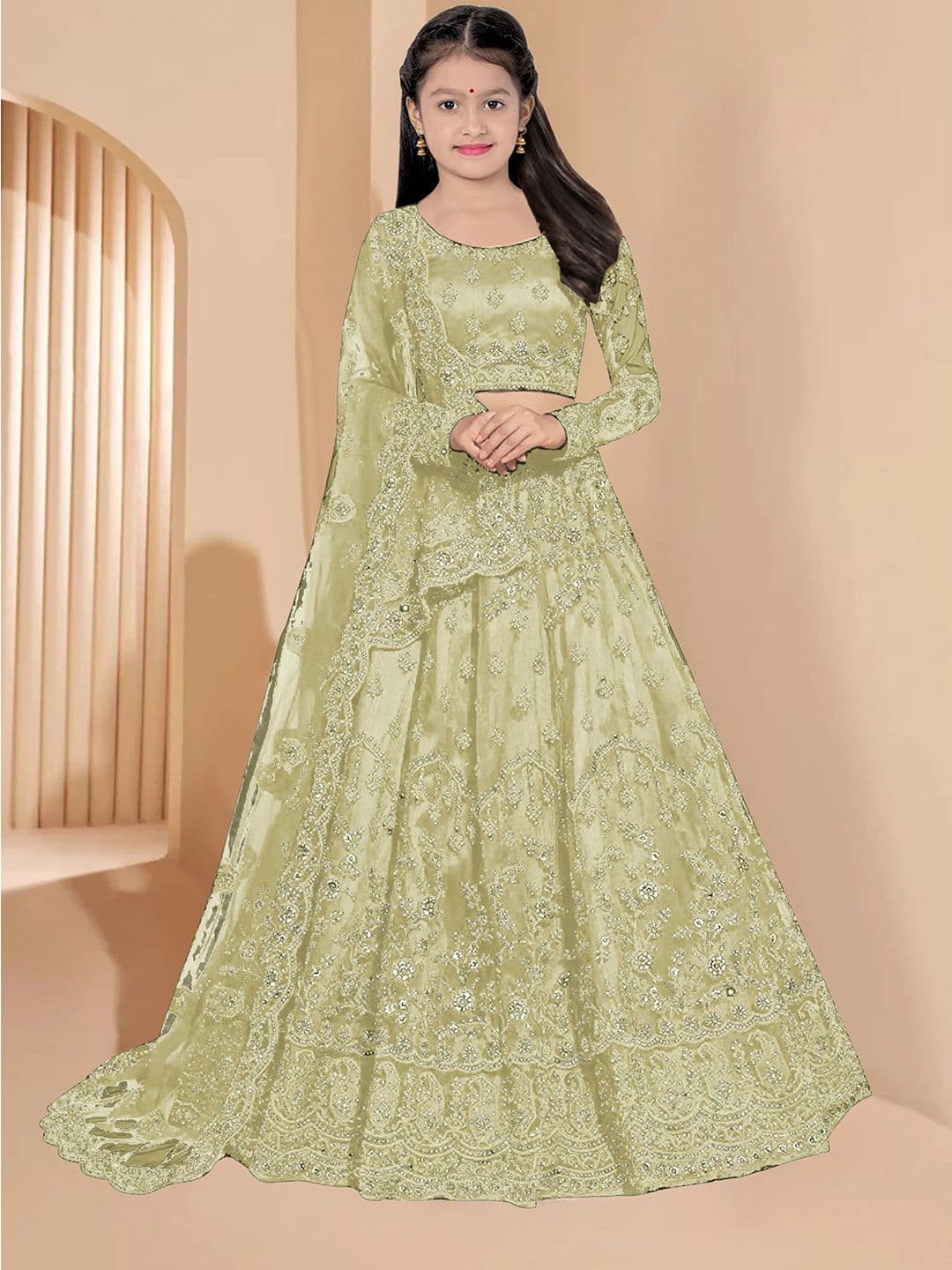 BAESD Girls Floral Embroidered Thread Work Semi-Stitched Lehenga Choli With Dupatta - view 1