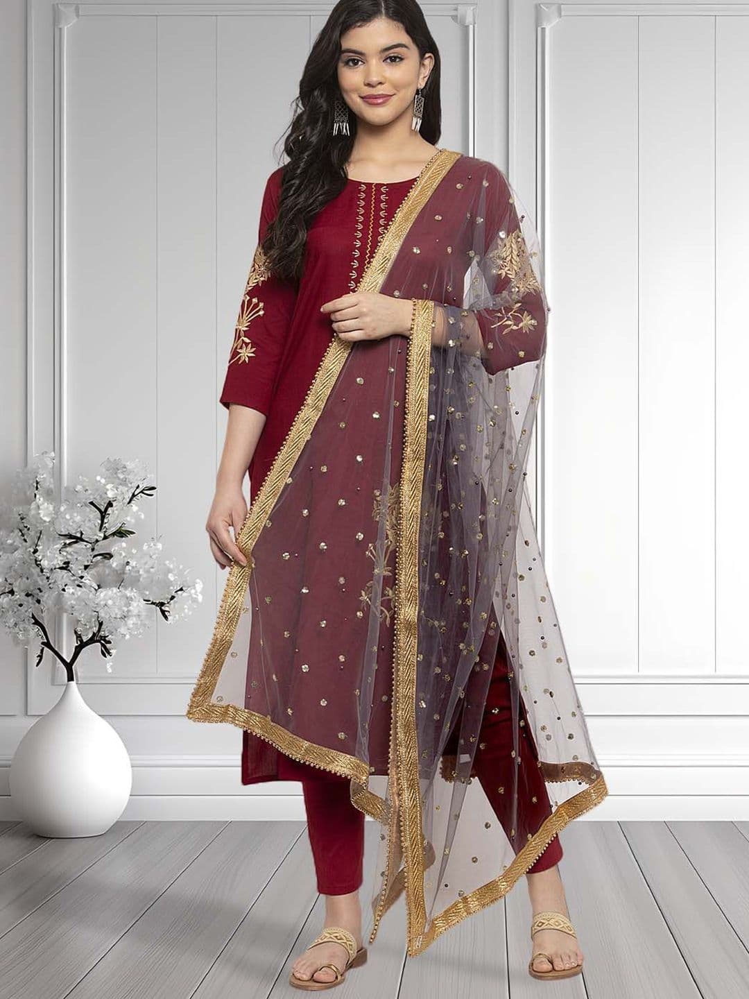 Moda Rapido Floral Embroidered Dupatta with Sequinned - view 1