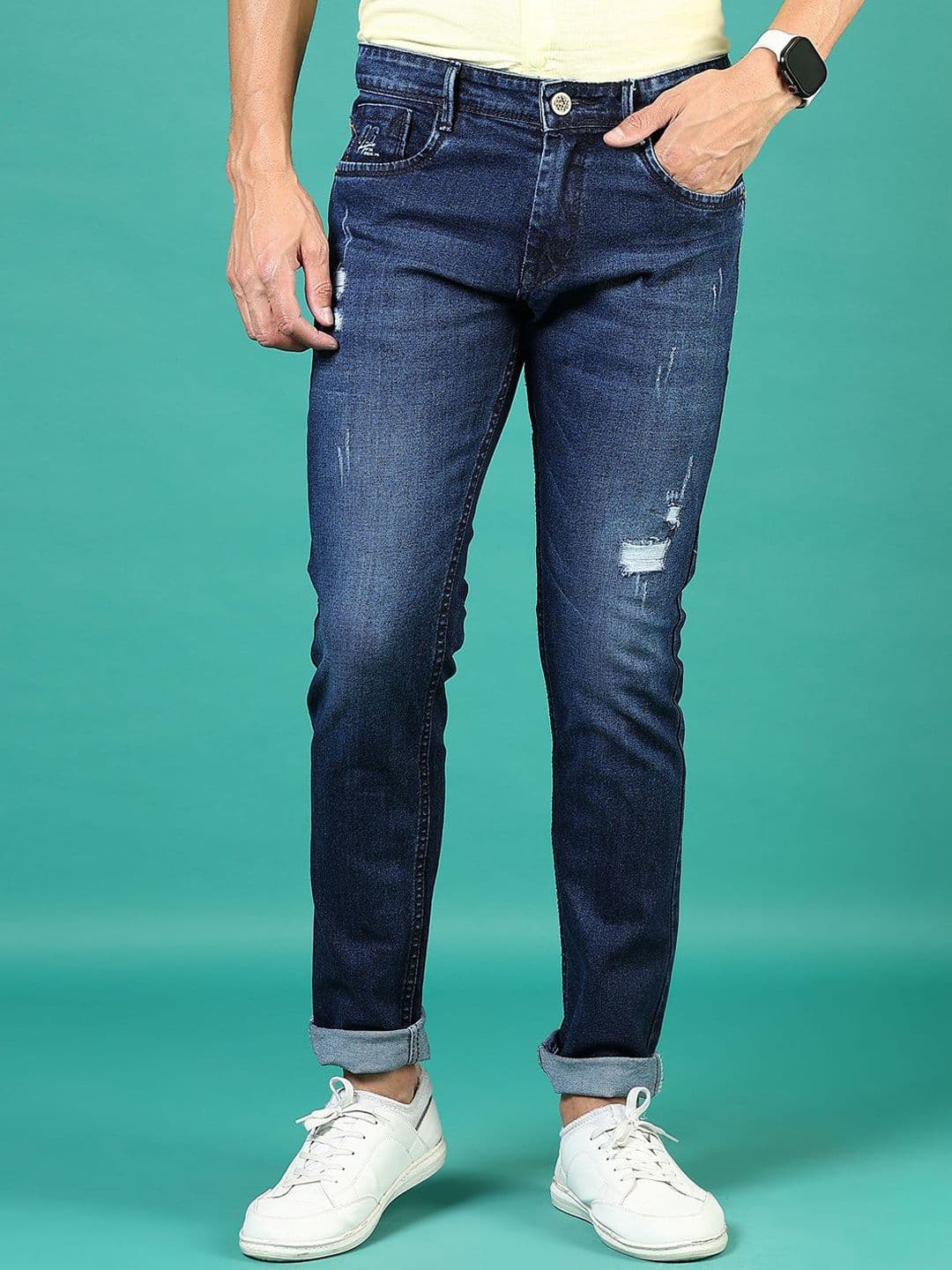 V-Mart Men Mildly Distressed Light Fade Regular Fit Jeans - view 1