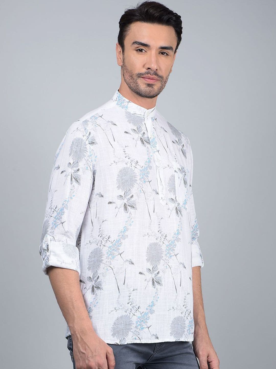 Crimsoune Club Floral Printed Band Collar Pure Cotton Straight Kurta - view 1