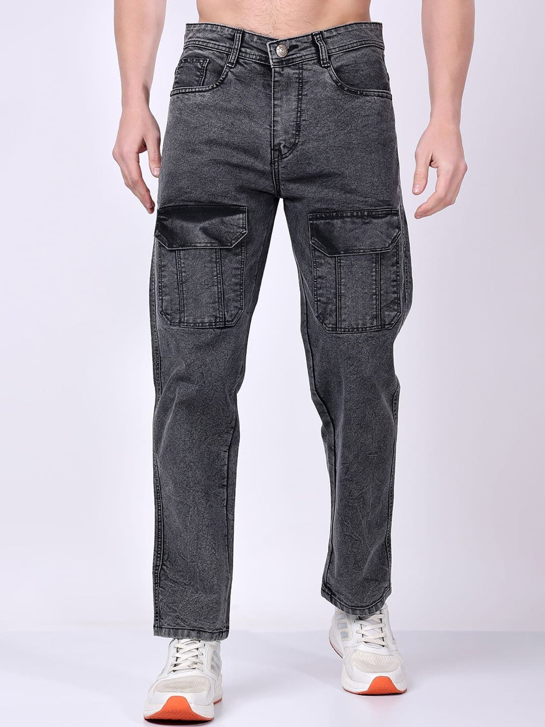 ZAYSH Men Clean Look Heavy Fade Mid-Rise Stretchable Cargo Styles Jeans - view 1