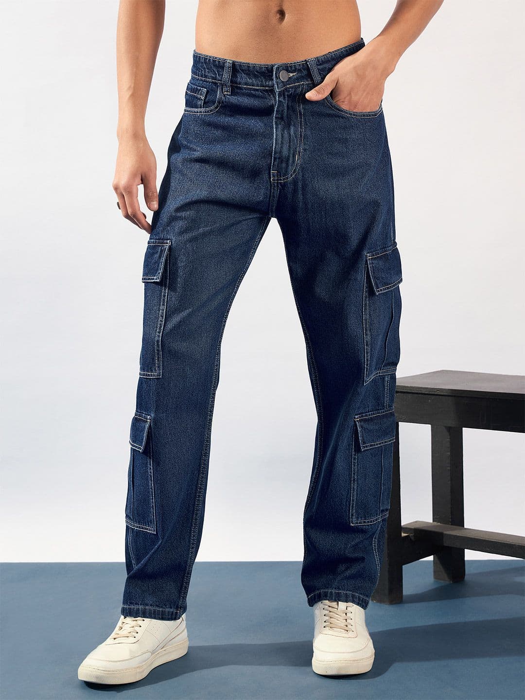 DENNISON Men Comfort Light Fade Korean Baggy Fit Cotton Cargo Jeans - view 1