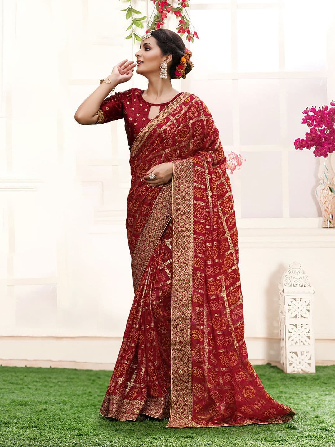 Rekha Maniyar Woven Design Zari Ready to Wear Bandhani Saree - view 1