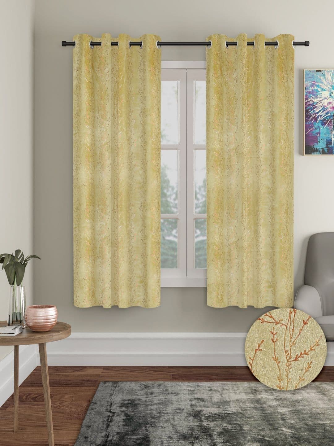 Myntra Elegant Homes Mustard 2 Pieces Velvet Regular Window Curtain - view 1