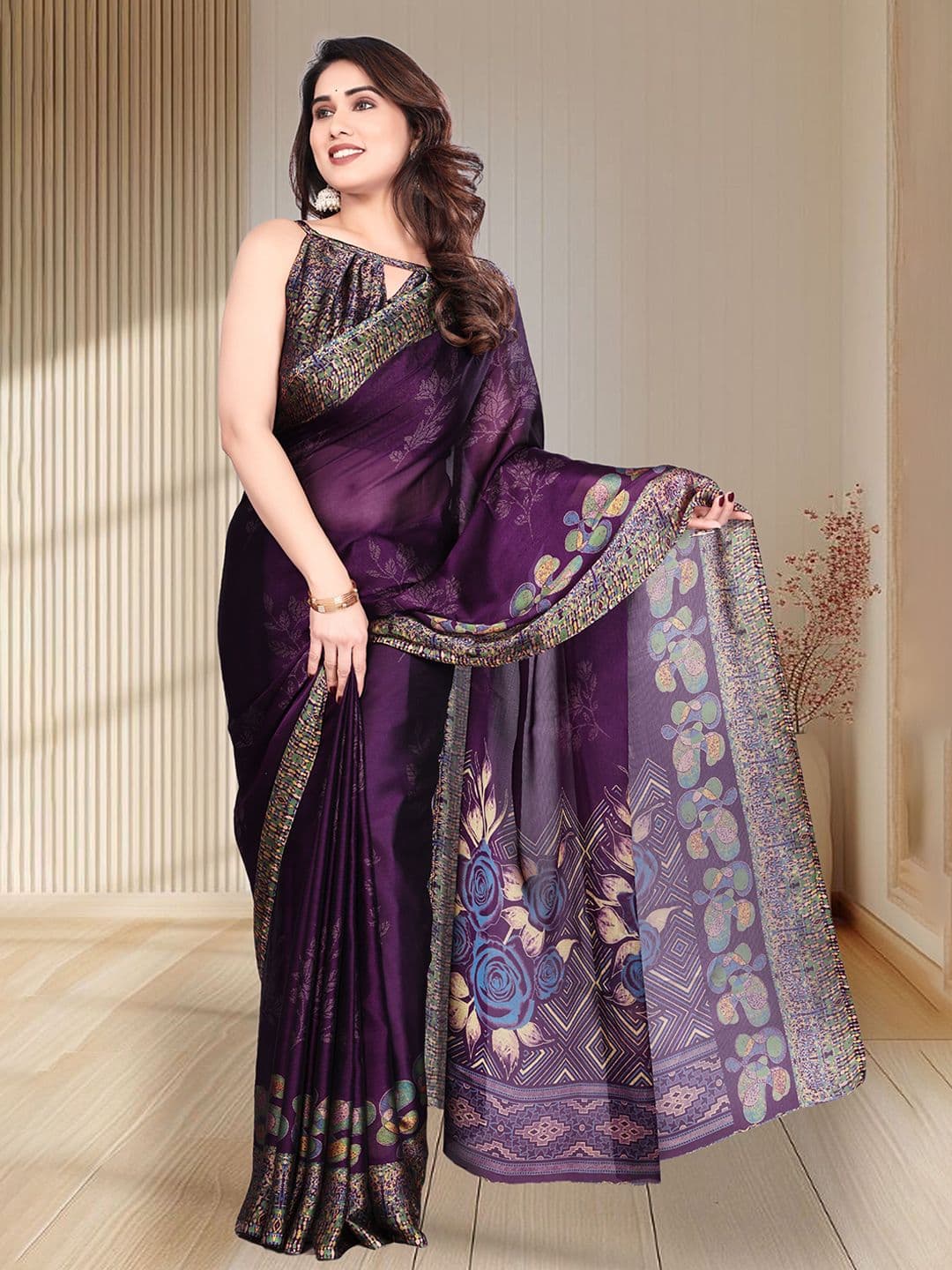 MAGNEITTA Floral Printed Pure Chiffon Saree - view 1