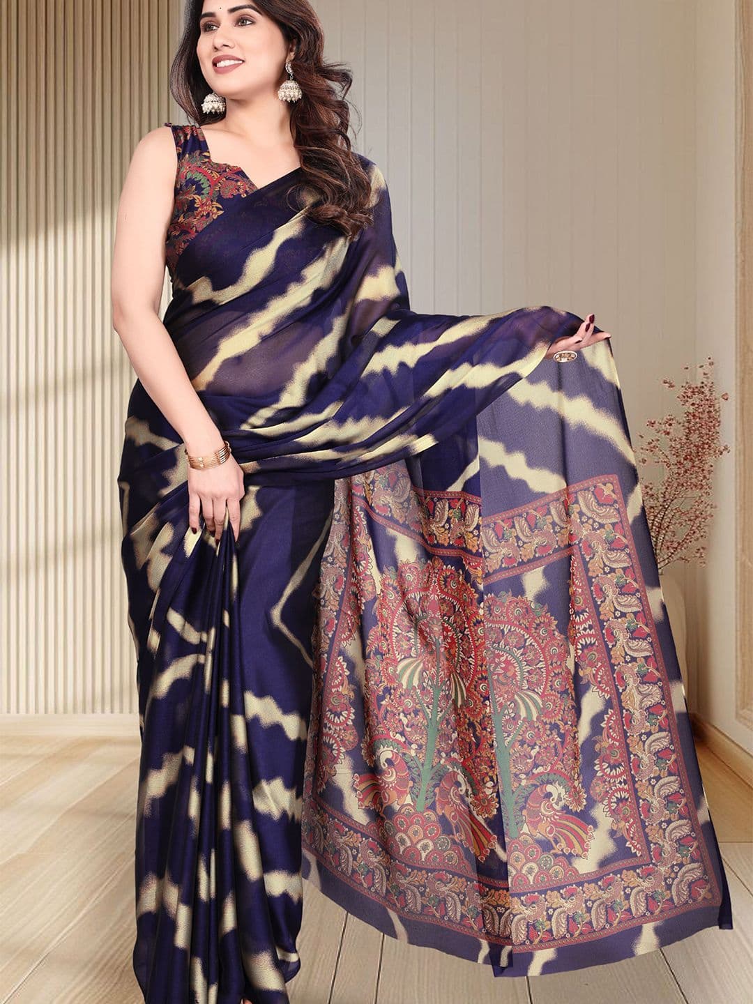 MAGNEITTA Striped Pure Chiffon Saree - view 1