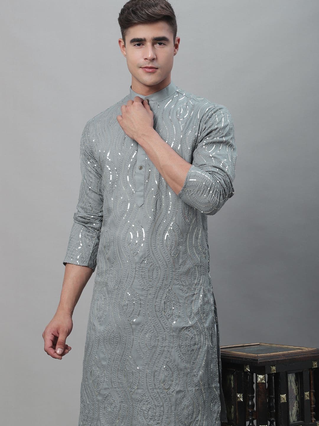 SOJANYA Ethnic Motif Embroidered Sequined Work Pure Cotton Kurta - view 1