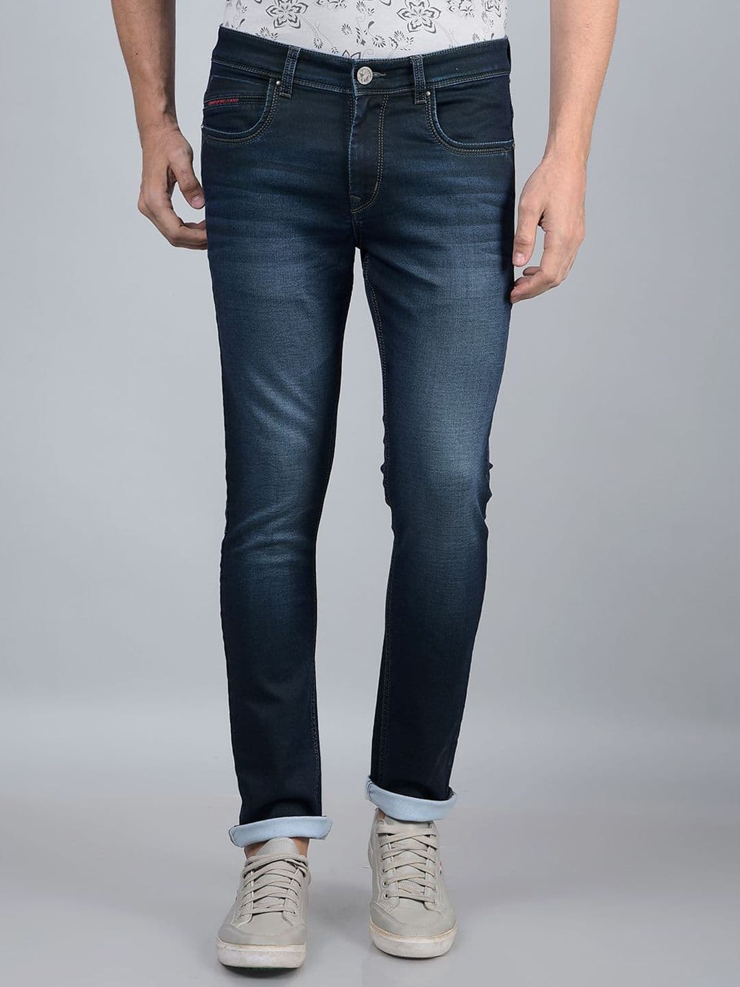 Crimsoune Club Men Slim Fit Heavy Fade Mid-Rise Dark Shade Stretchable Jeans - view 1