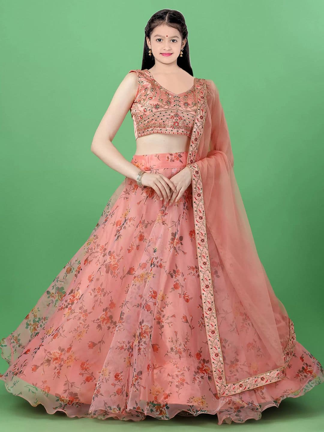 BAESD Girls Floral Embroidered Semi-Stitched Lehenga & Unstitched Blouse With Dupatta - view 1