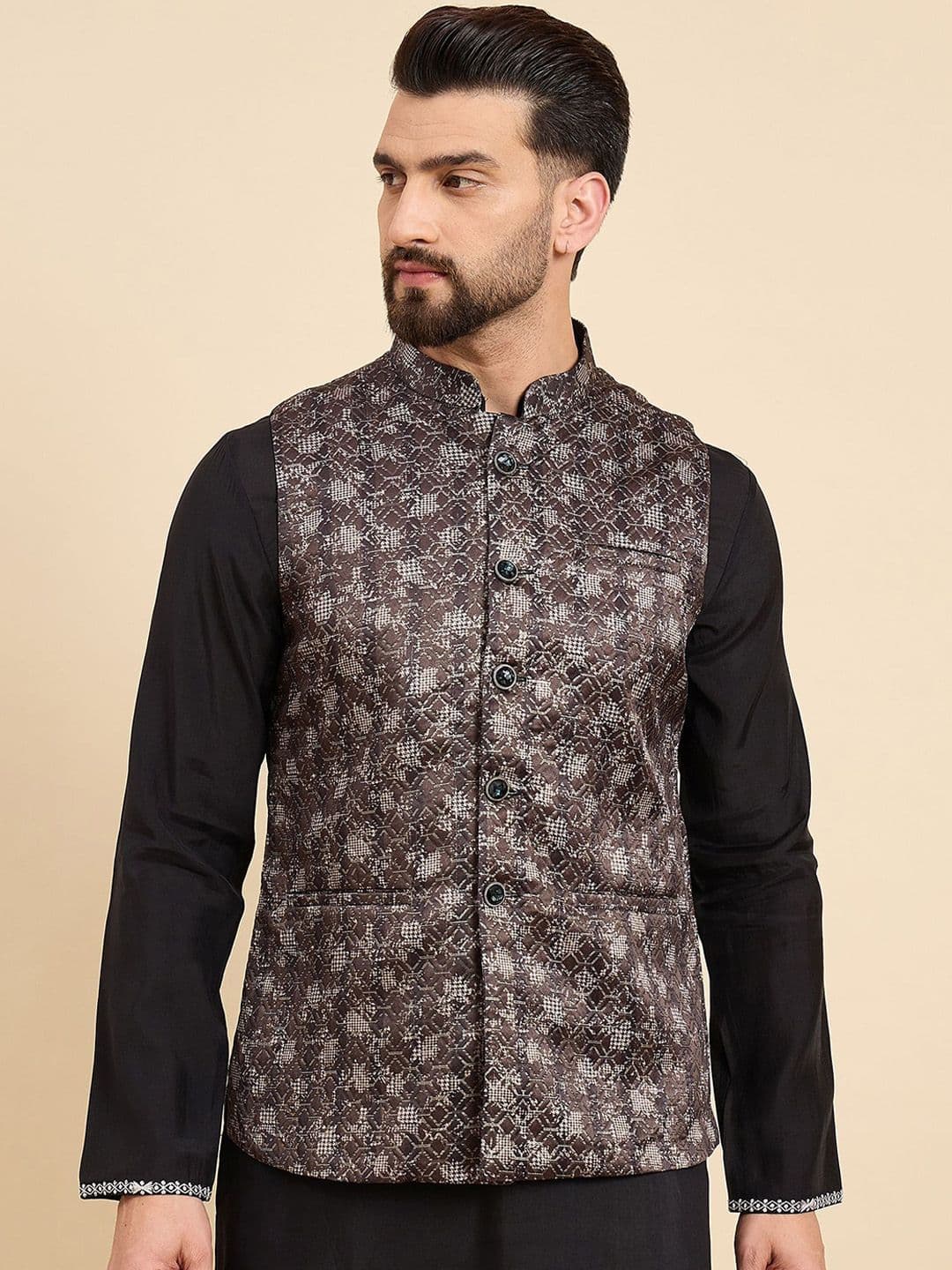 House of Pataudi Printed Woven Nehru Jacket - view 1