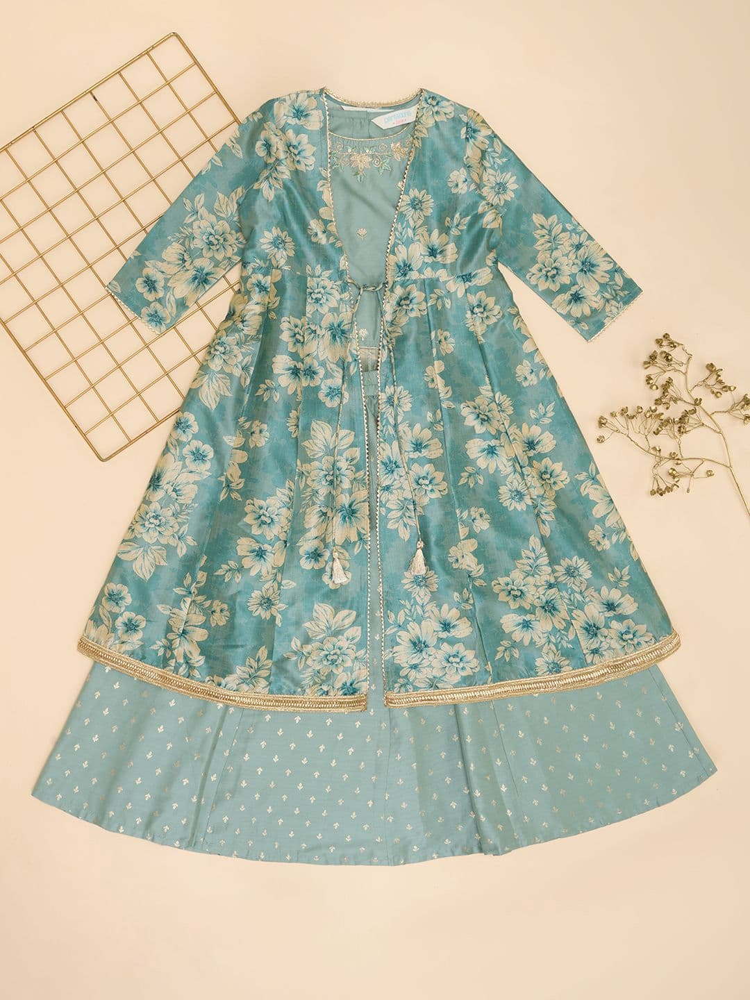 AKKRITI BY PANTALOONS Girls Floral Embroidered Ready to Wear Lehenga & Blouse With Shrug - view 1