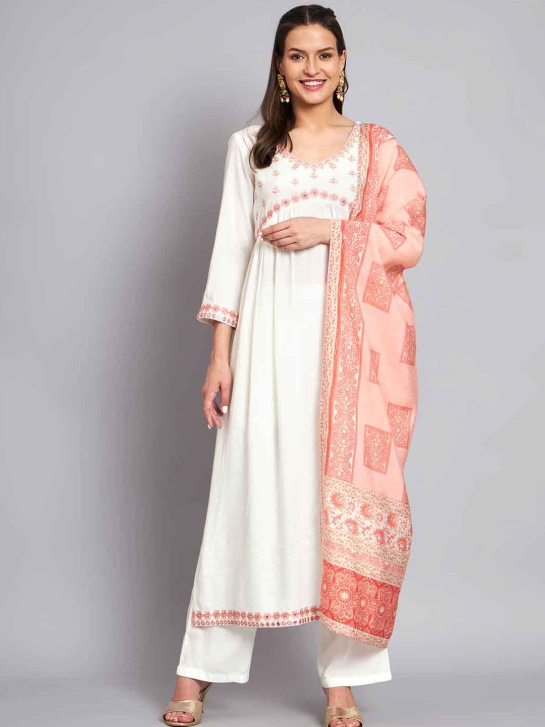 DIVASTRI Embroidered Thread Work A-Line Kurta With Dupatta - view 1