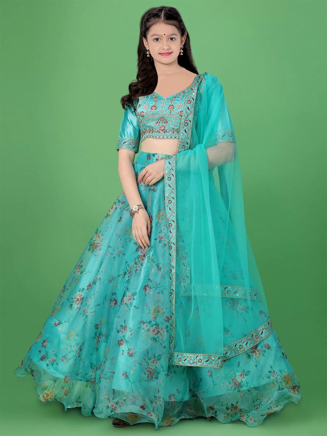 BAESD Girls Floral Embroidered Semi-Stitched Lehenga & Unstitched Blouse With Dupatta - view 1