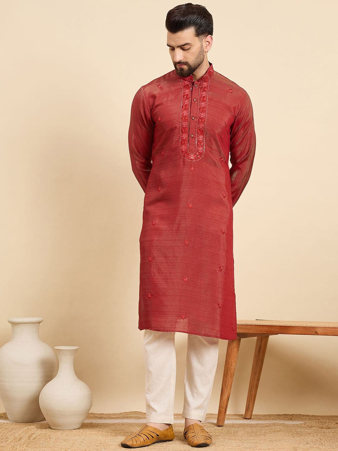 House of Pataudi Ethnic Motifs Embroidered Sequins Straight Kurta - view 1