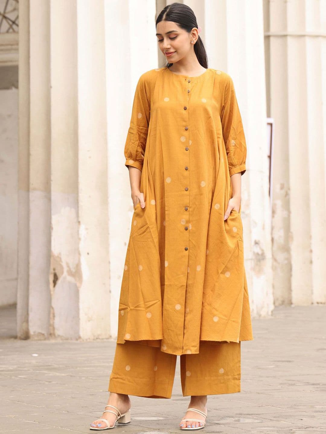 GoSriKi Geometric Printed Round Neck A Line Kurta With Palazzos - view 1